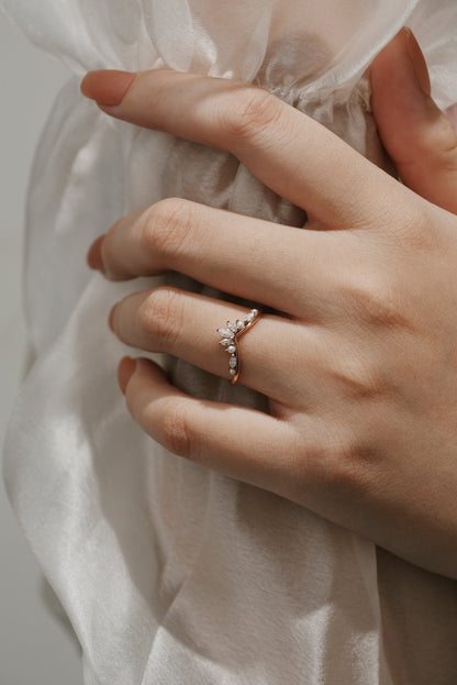 Curved Moissanite Pearl Stackable Wedding Band