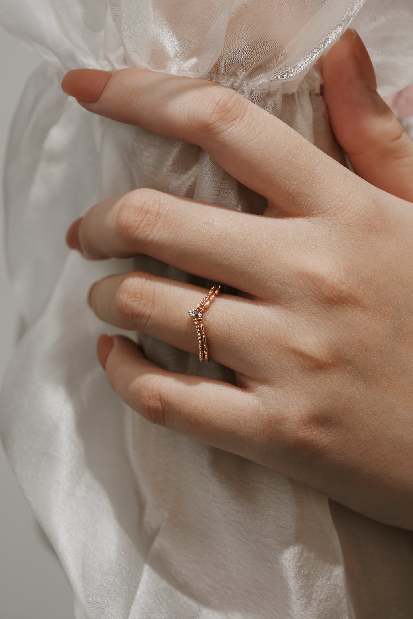 Curved V Shaped Moissanite Stackable Wedding Band