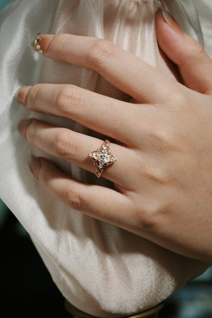 Unique Design Coffin Cut Moissanite Leaf Engagement Ring