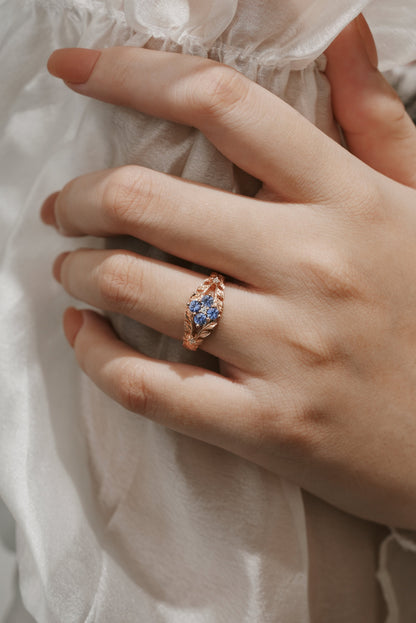 Nature Inspired Lab Cornflower Leaf Engagement Ring