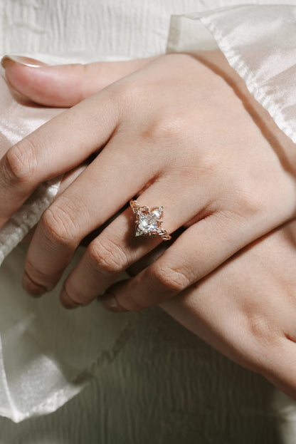 Unique Design Coffin Cut Moissanite Leaf Engagement Ring