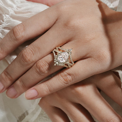 Pear Cut Lab Grown Diamond Engagement Ring Set 3pcs