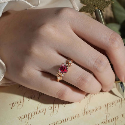 Heart Cut Ruby Leaf Inspired Engagement Ring - Poppy