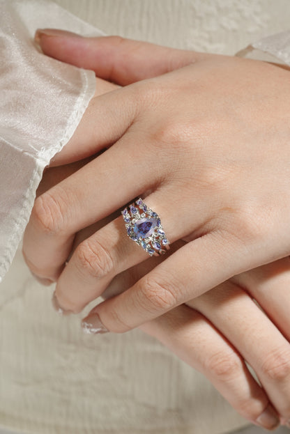 Alexandrite Engagement Ring With Enhancer Wedding Band 2pcs