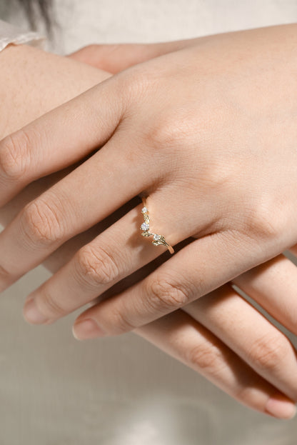 Unique Design Moissanite Leaf Stackable Matching Wedding Band