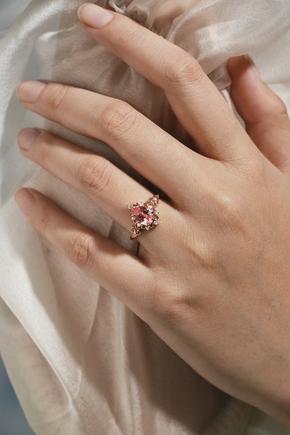 Vintage Pear Cut Padparadscha Sapphire Engagement Ring