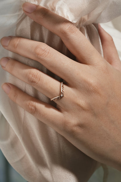 Unique Hear Cut Chevron Moissanite Stackable Wedding Band