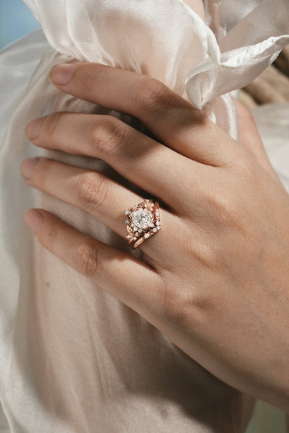Pear Cut Moissanite Leaf Inspired Engagement Ring Set 2pcs