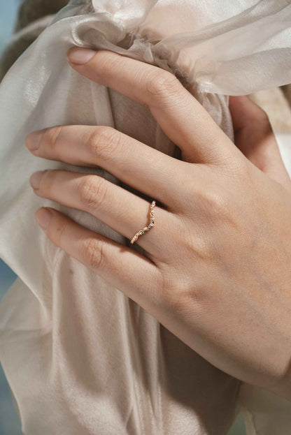Nature Inspired V Shaped Moissanite Wedding Band