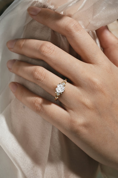 Unique Design Heart Cut Moissanite Leaf Engagement Ring