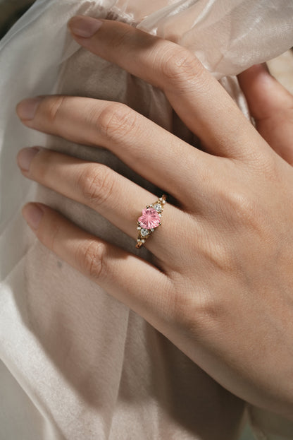 Mythical Heart Shaped Starbrite Cut Padparadscha Engagement Ring