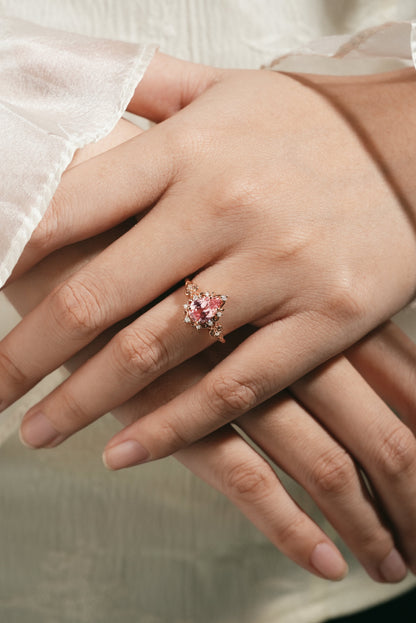 Vintage Pear Cut Padparadscha Sapphire Engagement Ring
