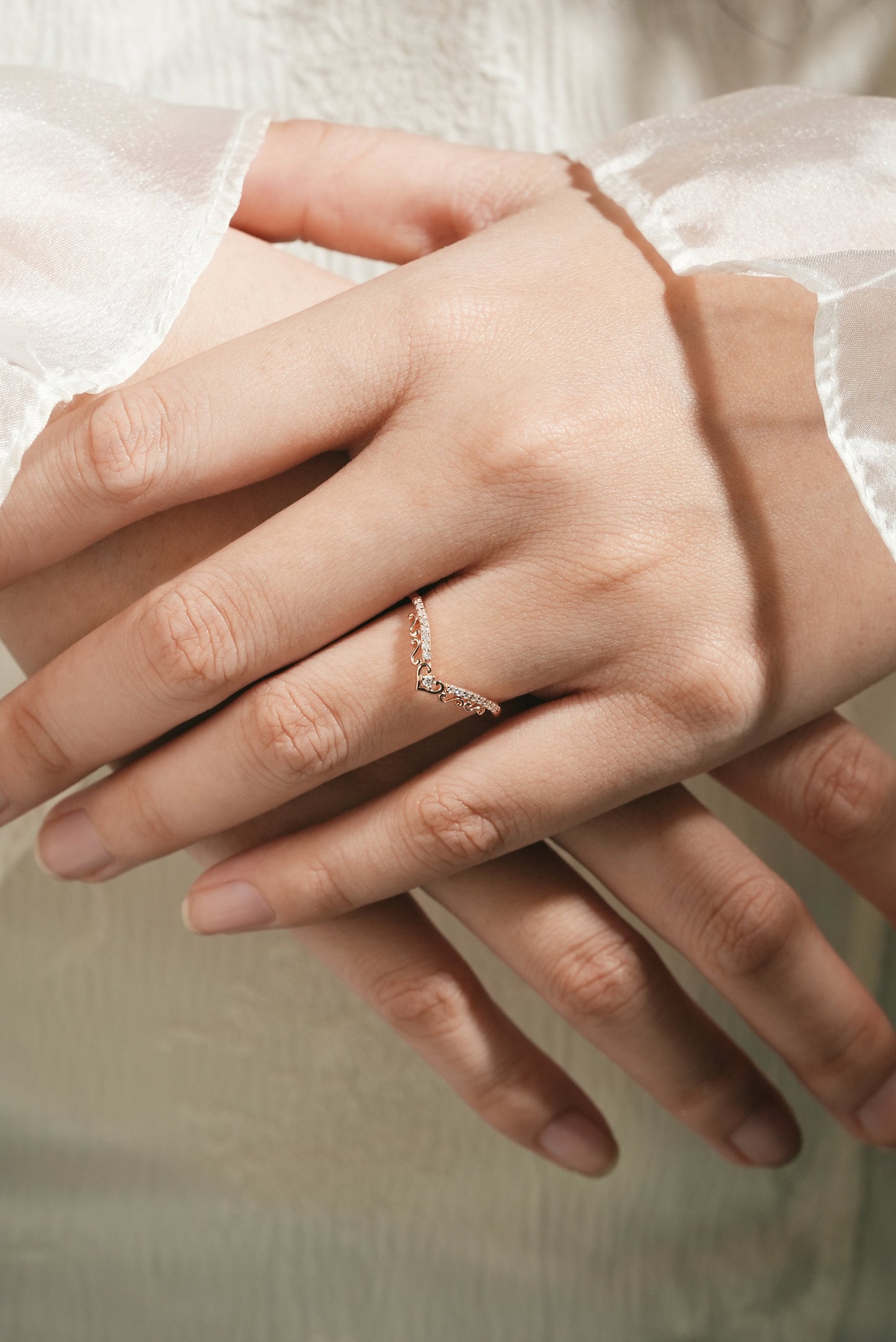 Unique Hear Cut Chevron Moissanite Stackable Wedding Band