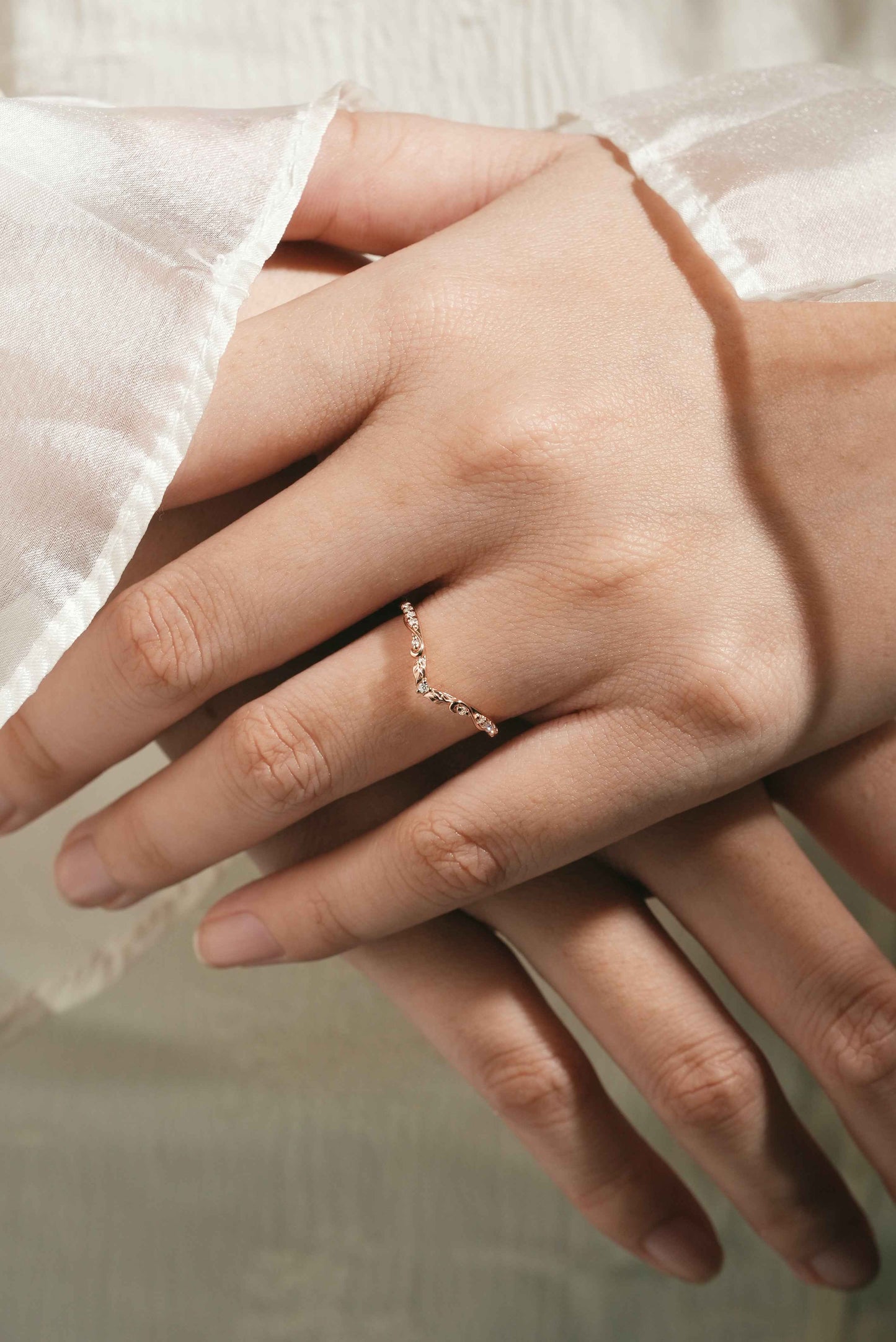 Nature Inspired V Shaped Moissanite Wedding Band