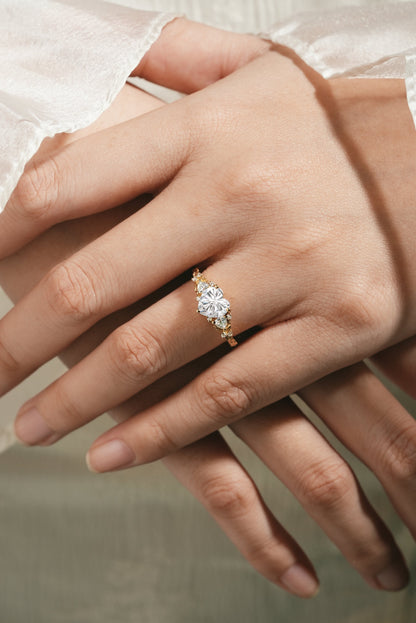 Unique Design Heart Cut Moissanite Leaf Engagement Ring