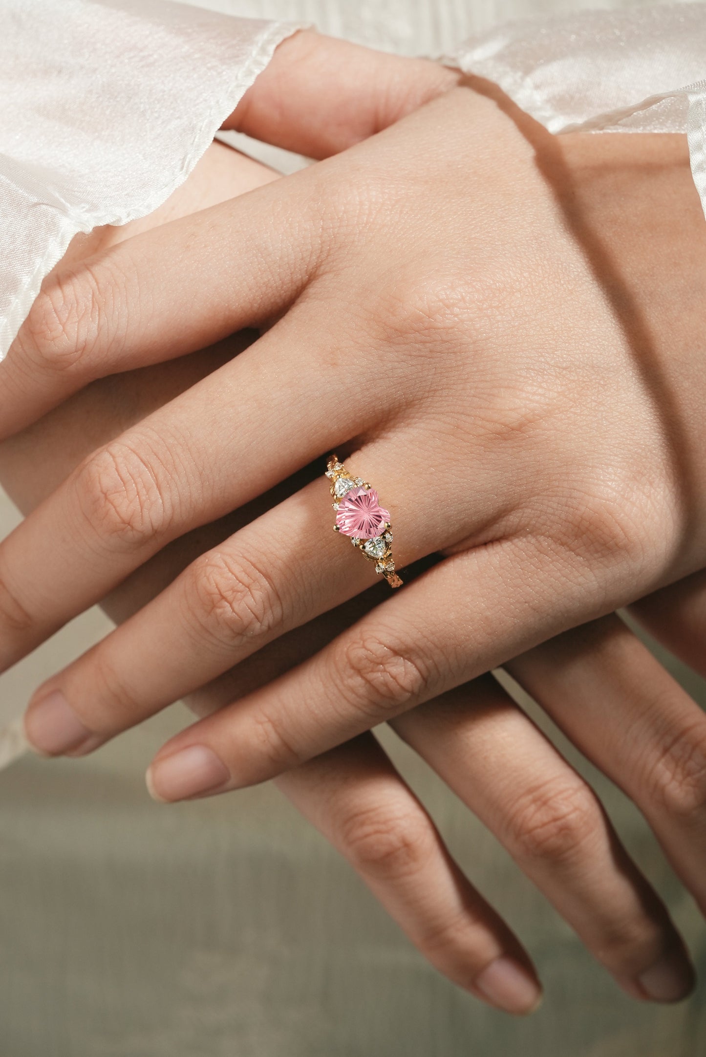 Mythical Heart Shaped Starbrite Cut Padparadscha Engagement Ring