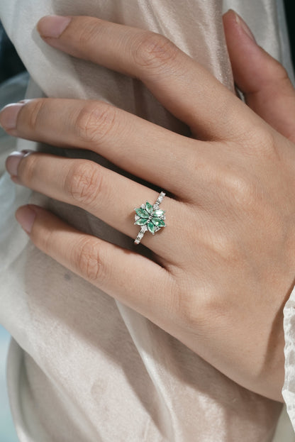 Marquise Cut Moss Agate Petal Engagement Ring