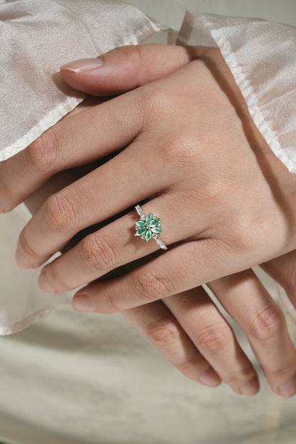 Marquise Cut Moss Agate Petal Engagement Ring