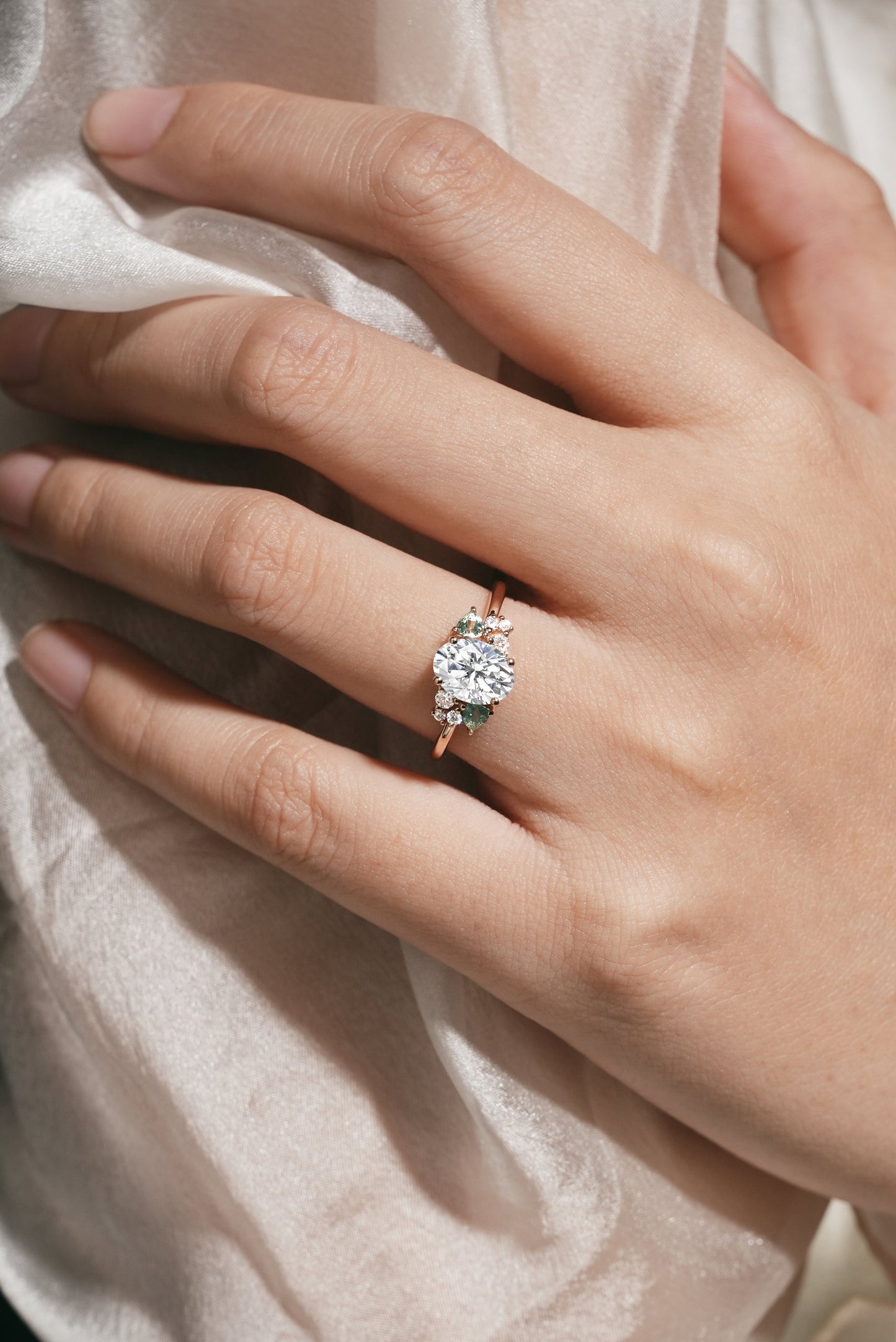 Oval Cut Moissanite Engagement Ring Trangle Spinel Cluster