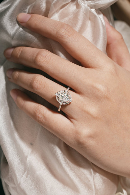 Classic Oval Cut Moissanite Halo Engagement Ring