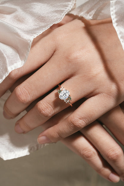 Oval Cut Moissanite Engagement Ring Trangle Spinel Cluster