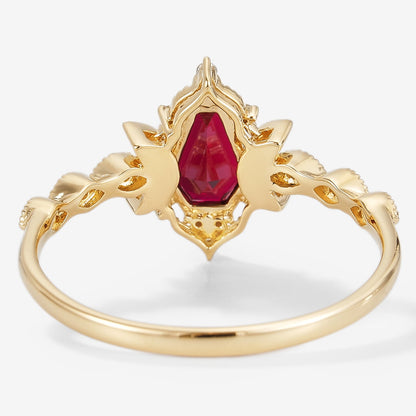 Coffin Cut Lab Grown Ruby Moon Inspired Engagement Ring