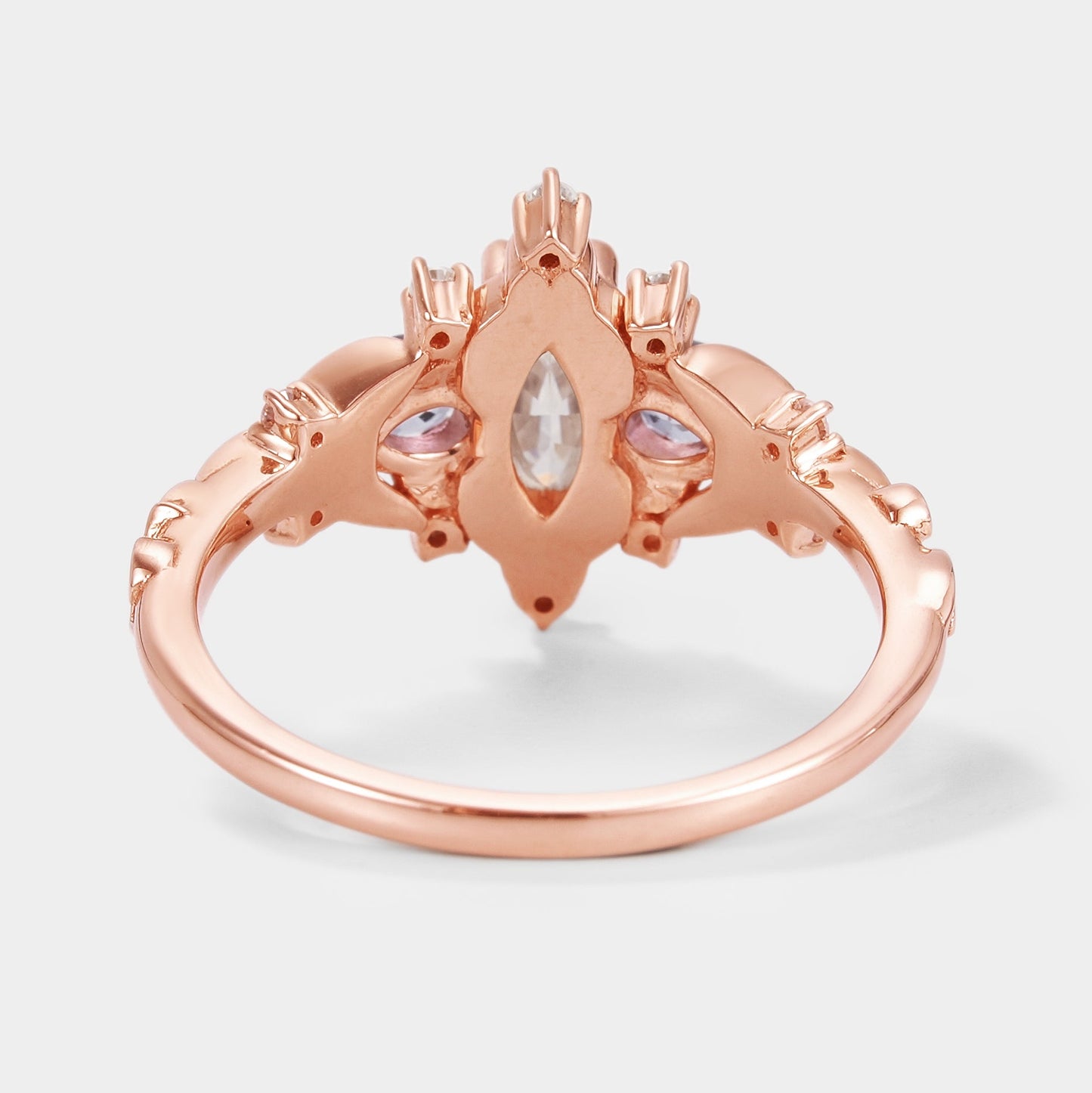 Marquise Cut Moissanite Leaf Engagement Ring Sapphire Cluster