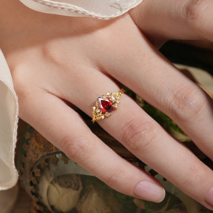 Pear Cut Garnet Leaf Engagement Ring - Matilda
