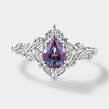 Pear Cut Alexandrite Nature Inspired Leaf Engagement Ring