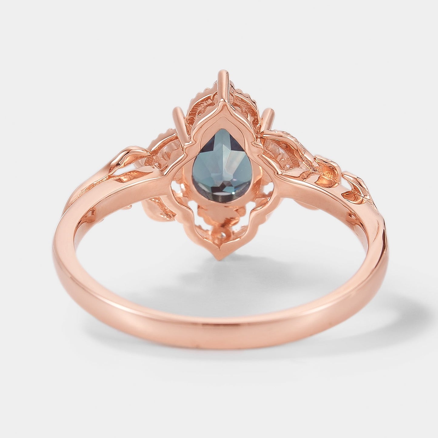 Pear Cut Alexandrite Nature Inspired Leaf Engagement Ring