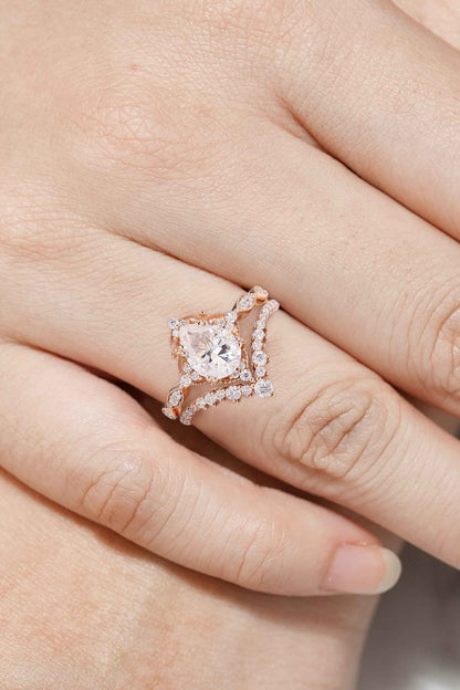 Vintage Pear Shaped Moissanite Engagement Ring Bridal Set 2pcs