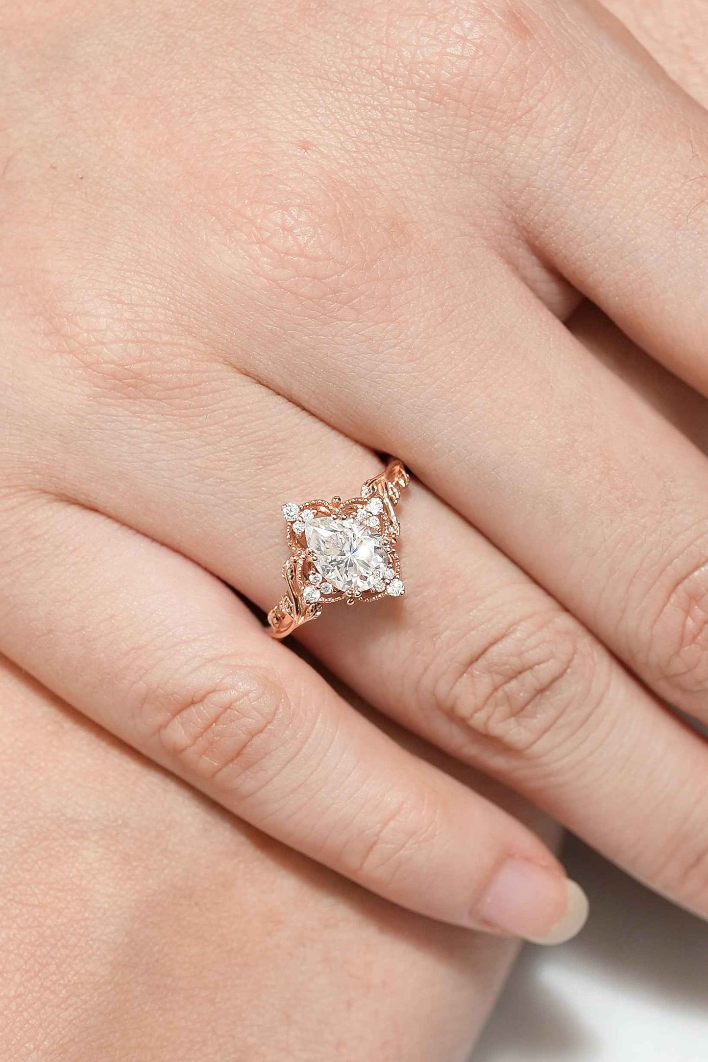 Nature Inspired Leaf Shaped Moissanite Wedding Ring