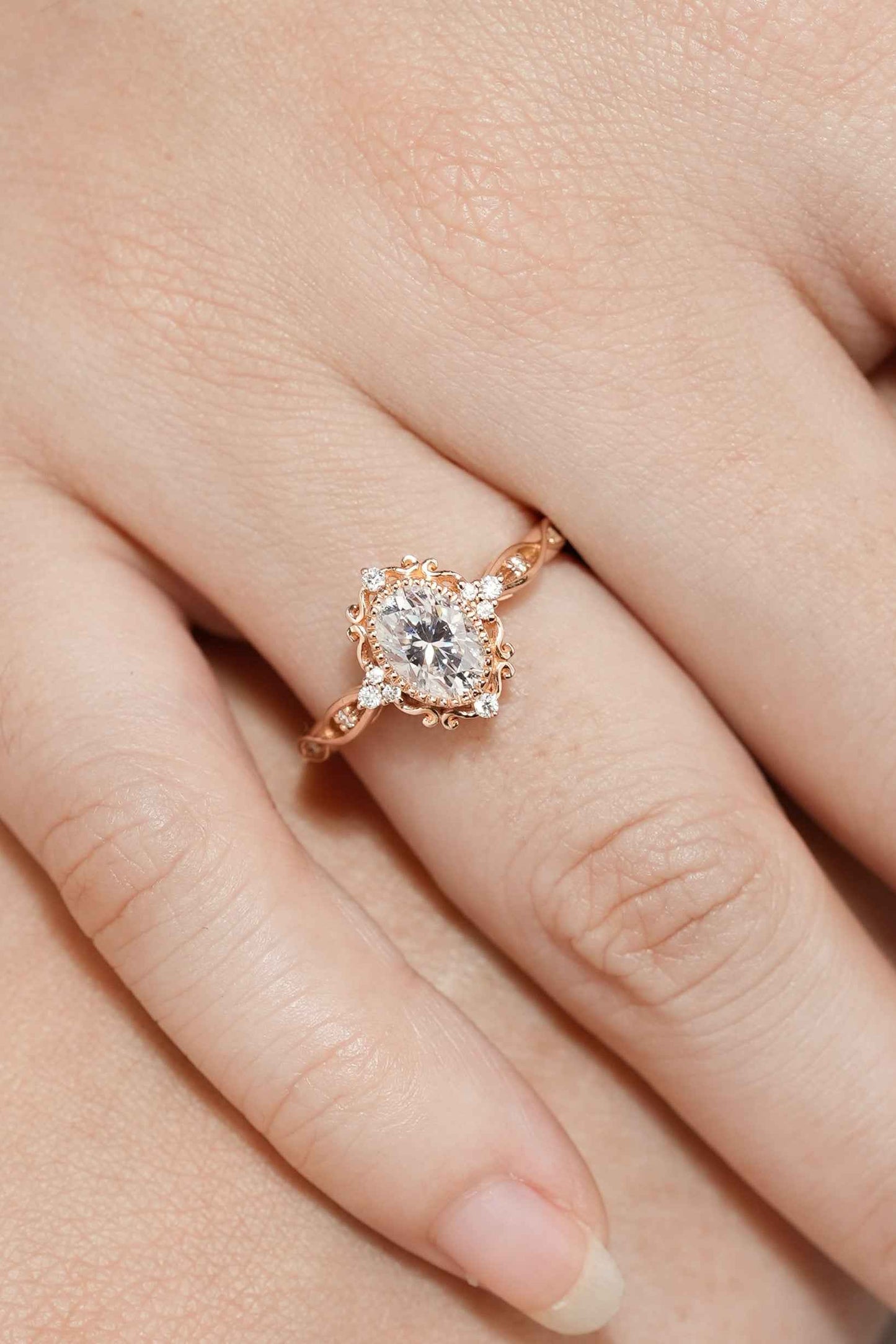 Vintage Oval Cut Moissanite Braided Stack Wedding Ring