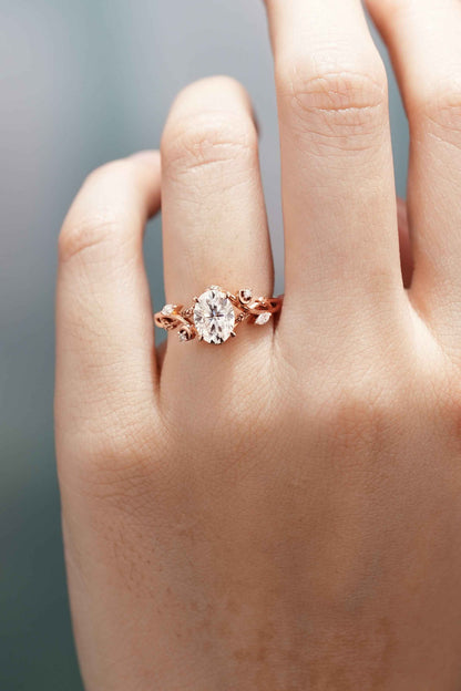 Nature Inspired Leaf Shaped Oval Moissanite Engagement Ring