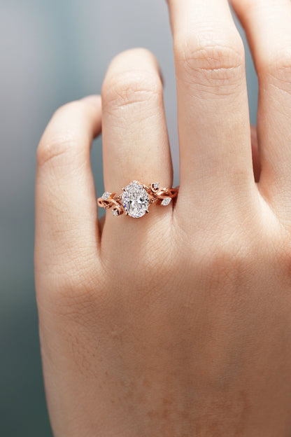 Oval Lab Grown Diamond Nature Inspired Leaf Engagement Ring