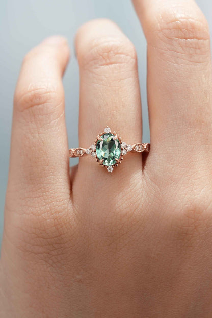 Vintage Oval Cut Lab Green Sapphire Promise Ring