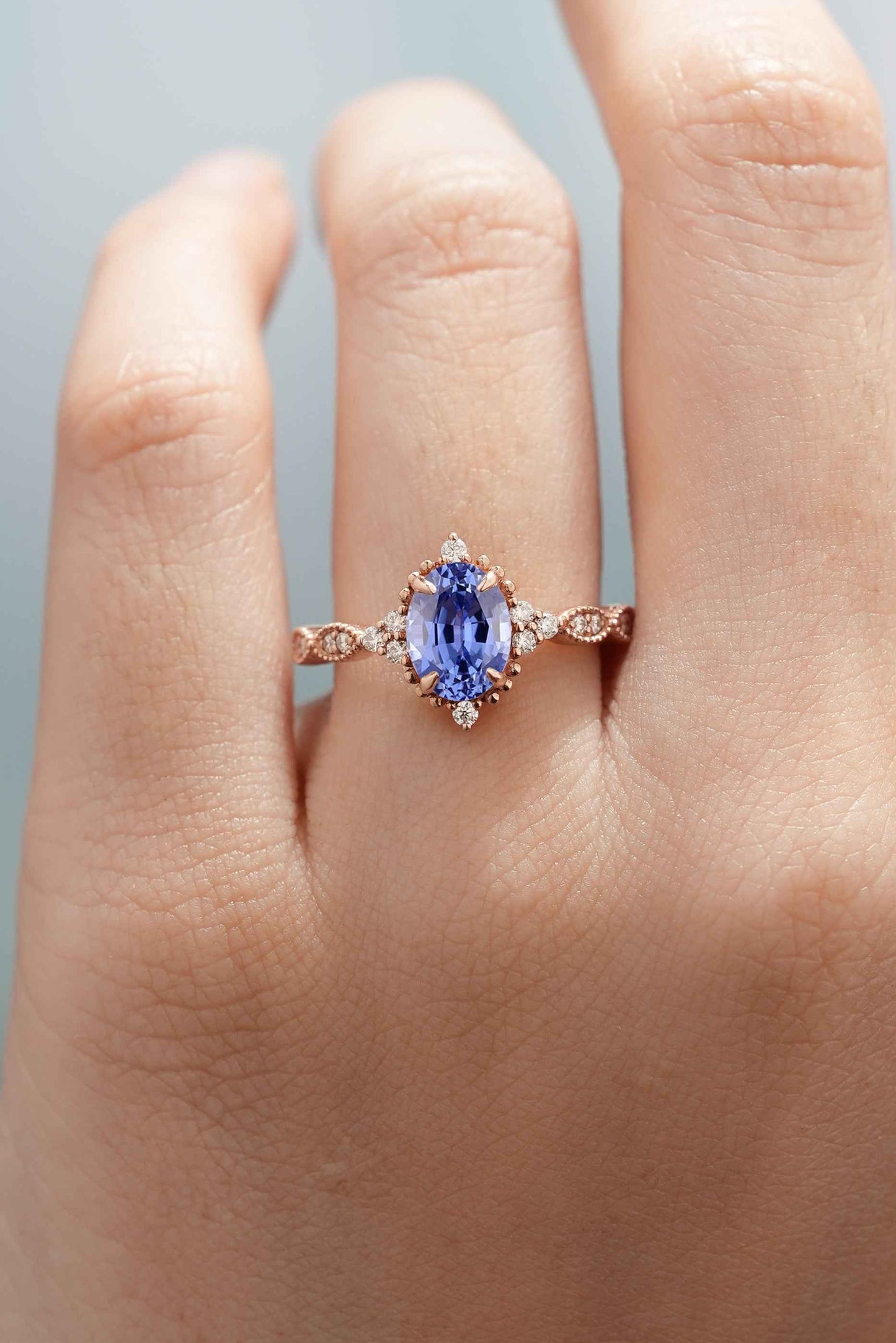 Classic Oval Cut Lab Blue Sapphire Engagement Ring