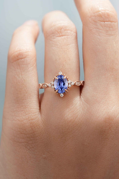 Classic Oval Cut Lab Blue Sapphire Engagement Ring