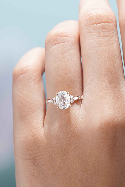 Unique Oval Cut Moissanite Engagement Ring Rose Gold Wedding Ring