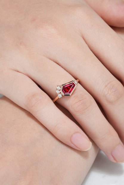 Unique Coffin Cut Ruby Engagement Ring Anniversary Ring
