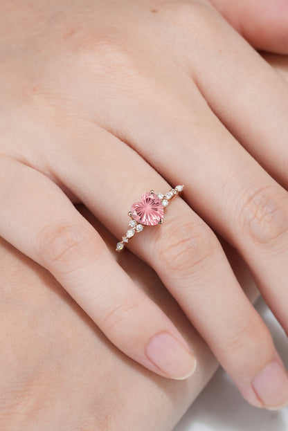 Unique Heart Cut Starbrite Cut Padparadscha Engagement Ring