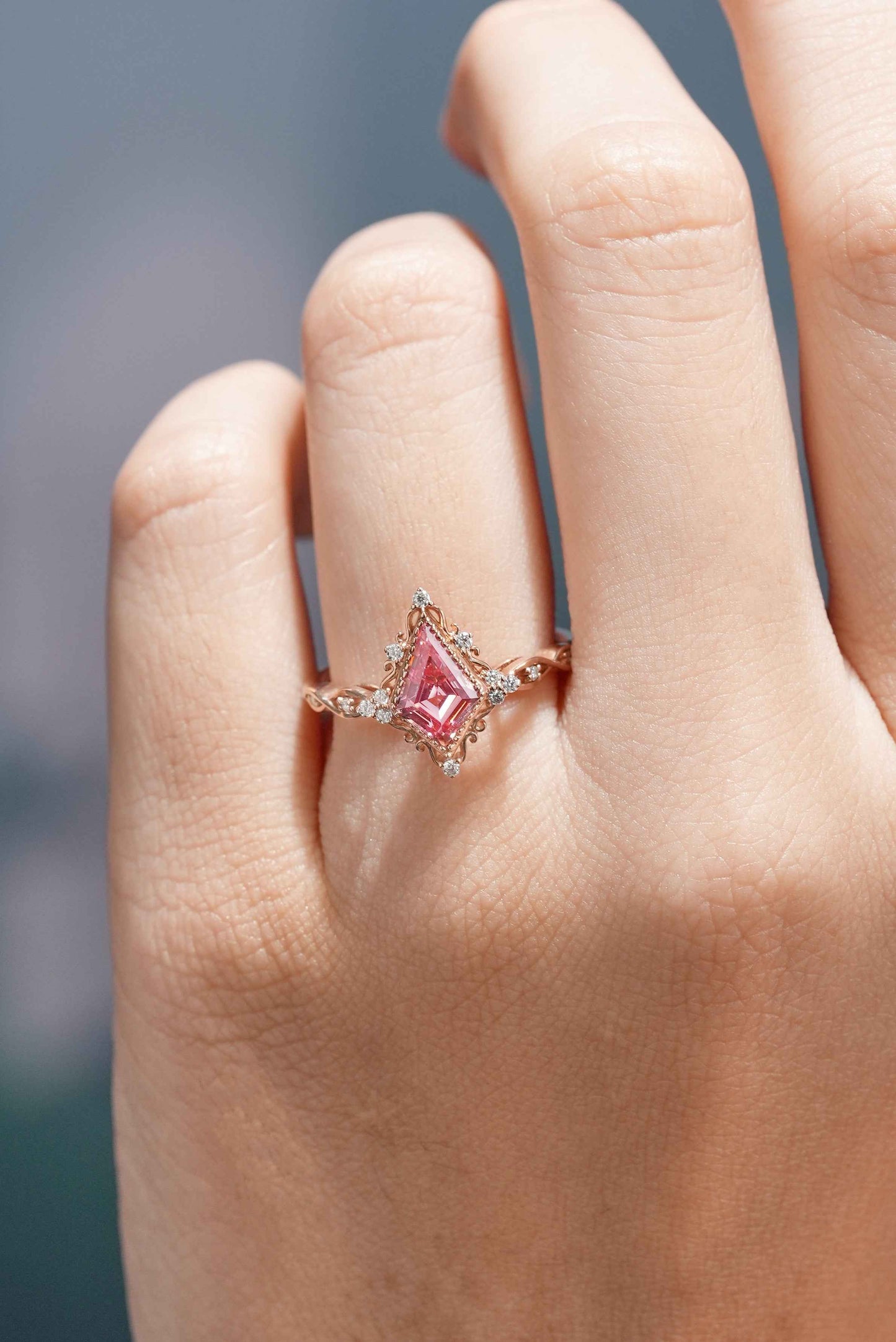 Vintage Kite Shaped Moissanite Engagement Ring Solid Gold Ring