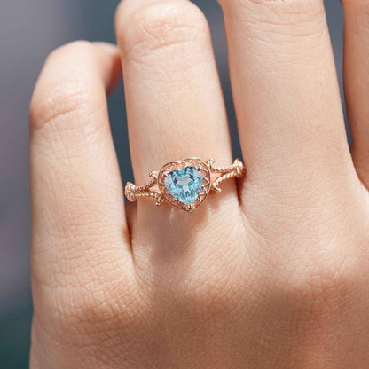 Unique Design Heart Shaped Lab Sapphire Engagement Ring Handmade Jewelry