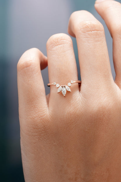 Unique Marquise Moissanite Chevron Wedding Band