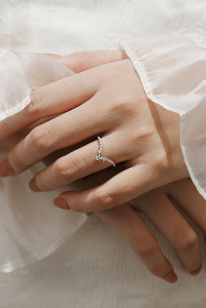 Classic Chevron Moissanite Stacking Wedding Band