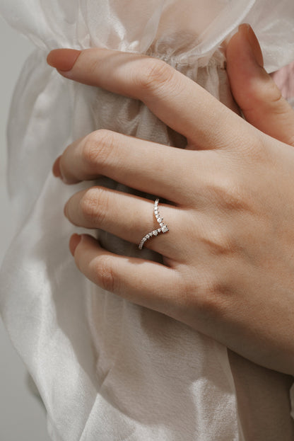 Classic Chevron Moissanite Stacking Wedding Band