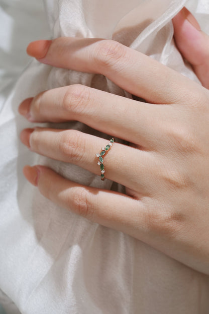 Curved Shaped Moss Agate Stackable Wedding Band