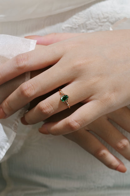 Classic Oval Cut Lab Created Emerald Engagement Ring
