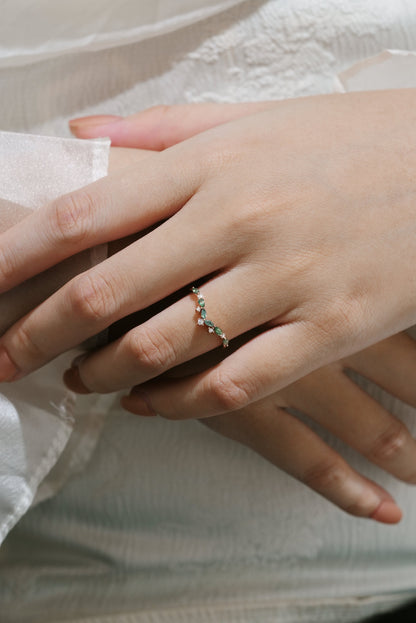 Curved Shaped Moss Agate Stackable Wedding Band