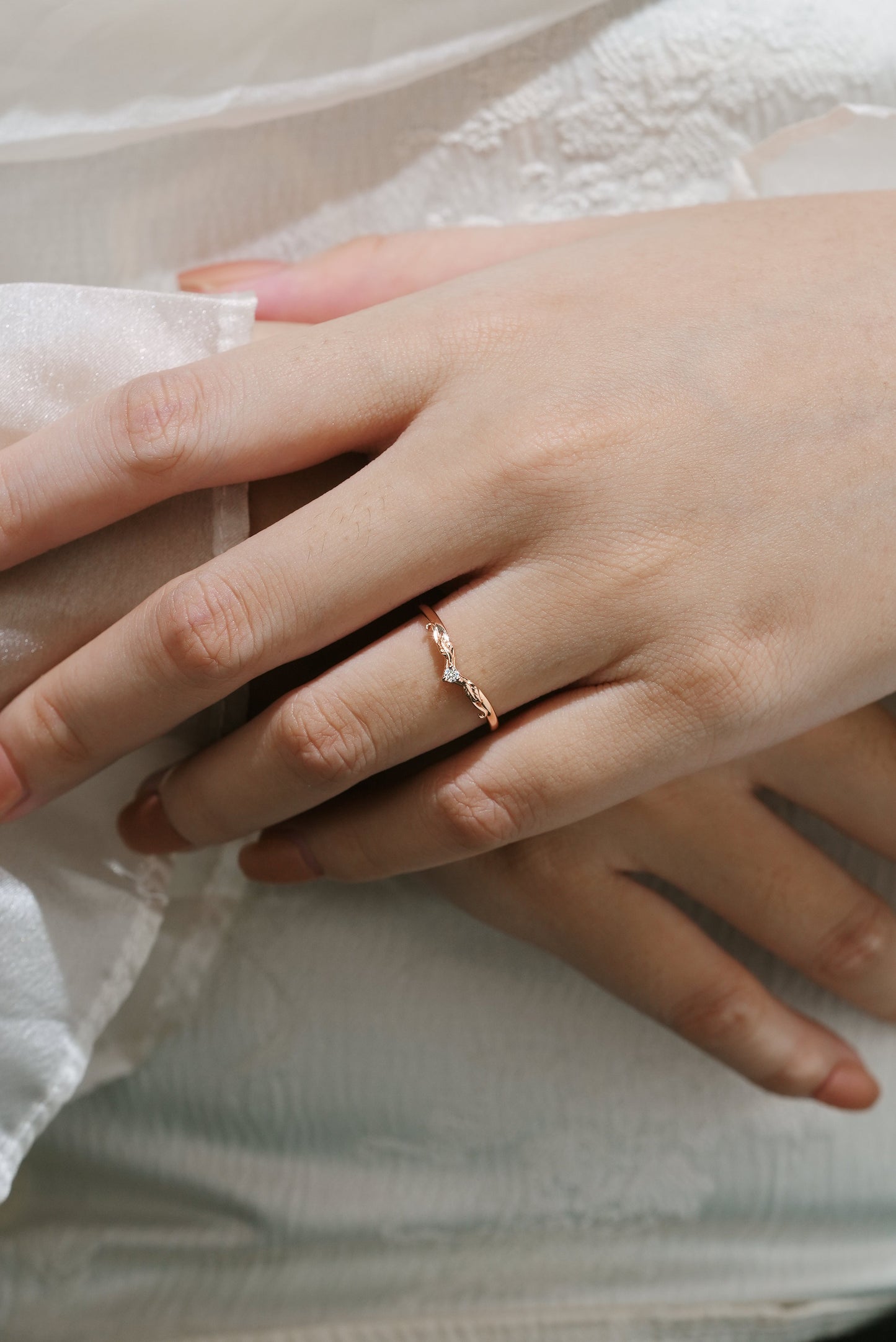 V Shaped Moissanite Stackable Leaf Wedding Band